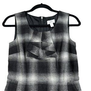 Ann Taylor Loft Women's Wool Blend Plaid Sheath Dress Pockets Size 0 Gray Flaw*